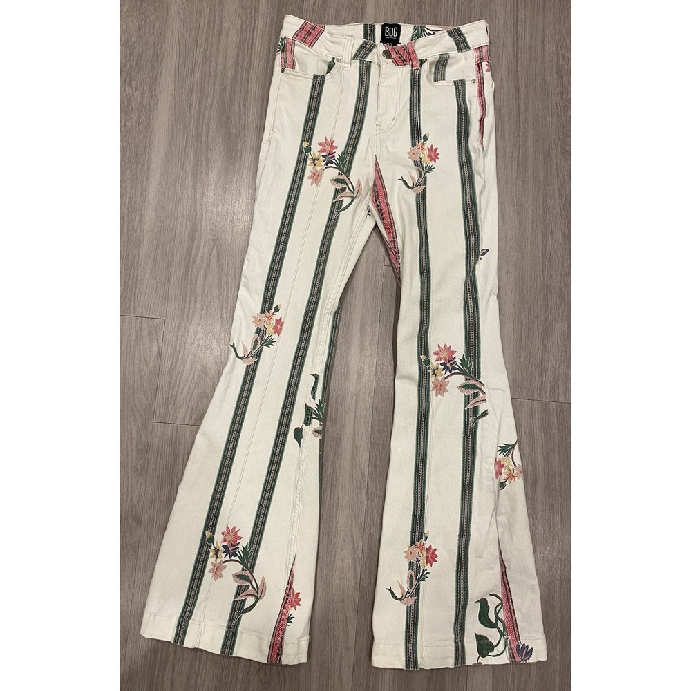 BDG Urban Outfitter Women Jeans White Floral Flare Denim Size 27 27x31 EUC
